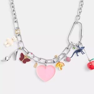 Heart And Teddy Bear Statement Charm Necklace